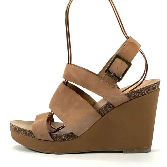 Franco Sarto Sandals Women's size 8 Fiona Strappy Leather Wedges Tan‎ Brown - Picture 2 of 8